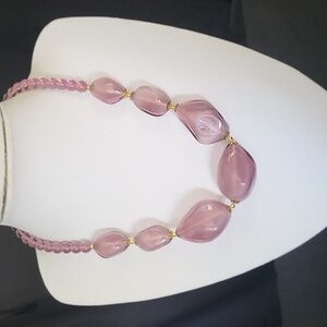 Large glass hollow purple beads 18"